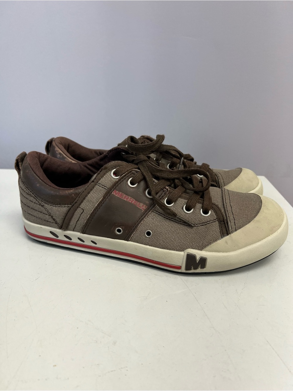 Merrell Brown Canvas and Tan Low-Top Lace-Up Sneakers Mens 8